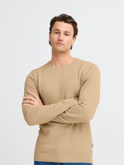 Blend Cream Washed Crew Neck 100% Cotton Knitted Sweat Jumper - Image 1 of 5