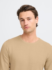 Blend Cream Washed Crew Neck 100% Cotton Knitted Sweat Jumper - Image 3 of 5