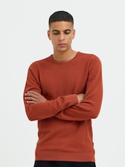 Blend Red Washed Crew Neck 100% Cotton Knitted Sweat Jumper - Image 1 of 5