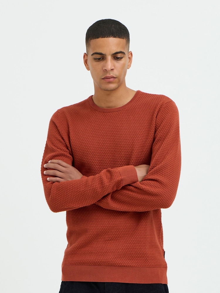 Blend Red Washed Crew Neck 100% Cotton Knitted Sweat Jumper - Image 1 of 5