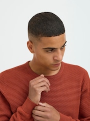 Blend Red Washed Crew Neck 100% Cotton Knitted Sweat Jumper - Image 3 of 5