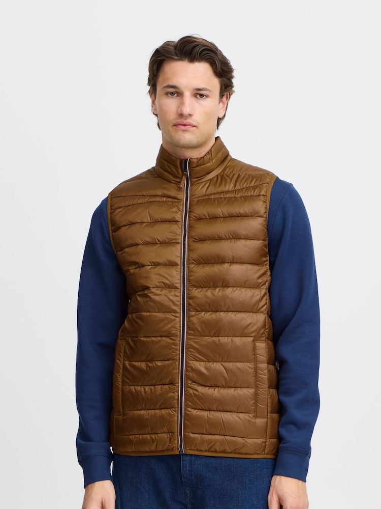 Blend Tan Brown Metallic Coated Gilet - Image 1 of 5