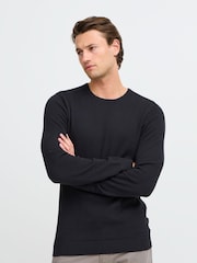 Blend Black Washed Crew Neck 100% Cotton Knitted Sweat Jumper - Image 1 of 5