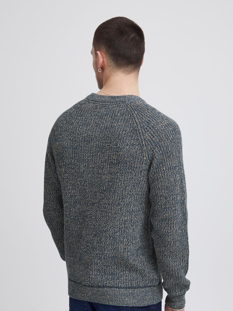 Blend Navy Blue 100% Cotton Fisherman Knitted Sweat Jumper - Image 2 of 5