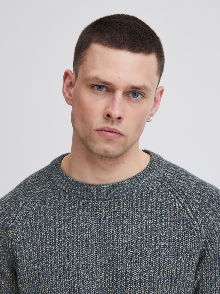 Blend Navy Blue 100% Cotton Fisherman Knitted Sweat Jumper - Image 3 of 5