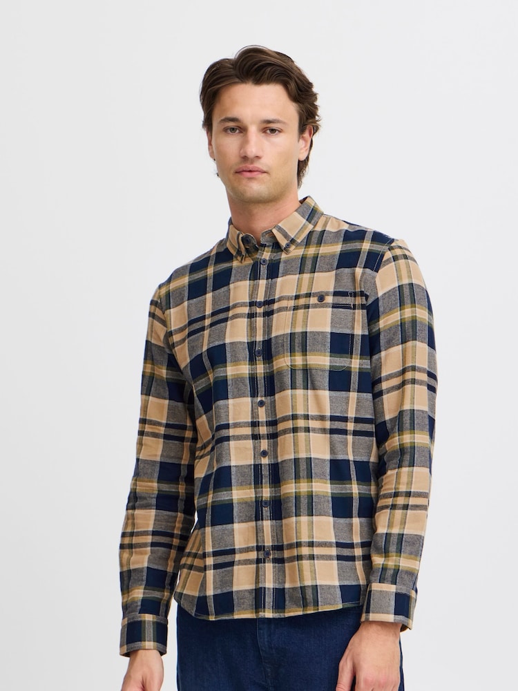 Blend Navy Blue 100% Cotton Check Long Sleeve Shirt - Image 1 of 5 Blend Navy Blue 100% Cotton Check Long Sleeve Shirt - Image 1 of 5