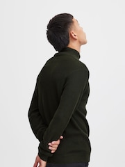 Blend Dark Khaki Green 100% Cotton Quarter Zip Knitted Sweat Jumper - Image 2 of 5