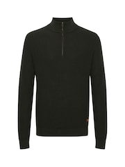 Blend Dark Khaki Green 100% Cotton Quarter Zip Knitted Sweat Jumper - Image 5 of 5
