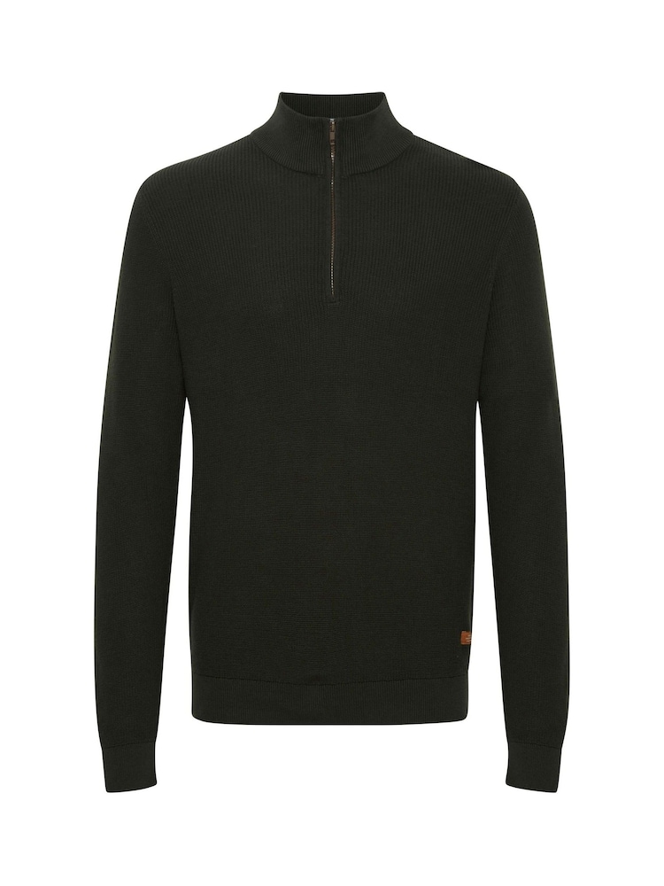 Blend Dark Khaki Green 100% Cotton Quarter Zip Knitted Sweat Jumper - Image 5 of 5
