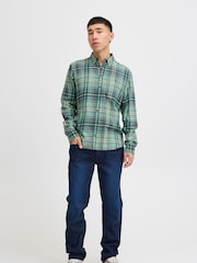 Blend Aqua Blue 100% Cotton Check Long Sleeve Shirt - Image 4 of 5
