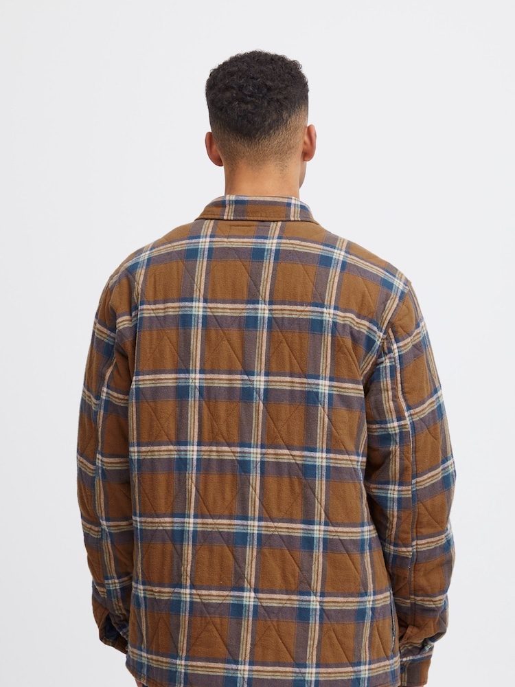Blend Brown Toffee Quilted Check 100% Cotton Overshirt - Image 1 of 5