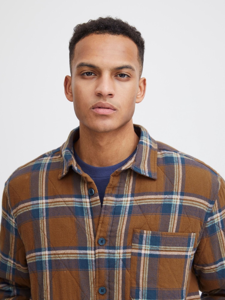 Blend Brown Toffee Quilted Check 100% Cotton Overshirt - Image 2 of 5 Blend Brown Toffee Quilted Check 100% Cotton Overshirt - Image 2 of 5