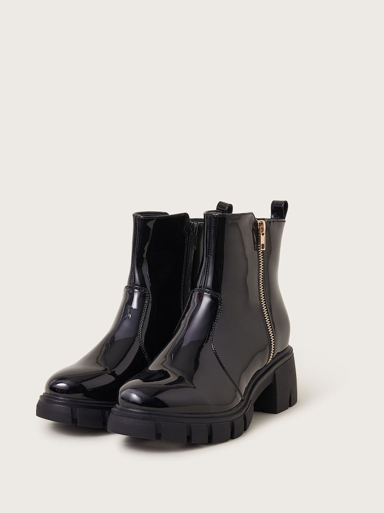 Monsoon Black Patent Chunky Heeled Boots - Image 1 of 3