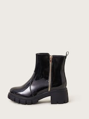 Monsoon Black Patent Chunky Heeled Boots - Image 2 of 3