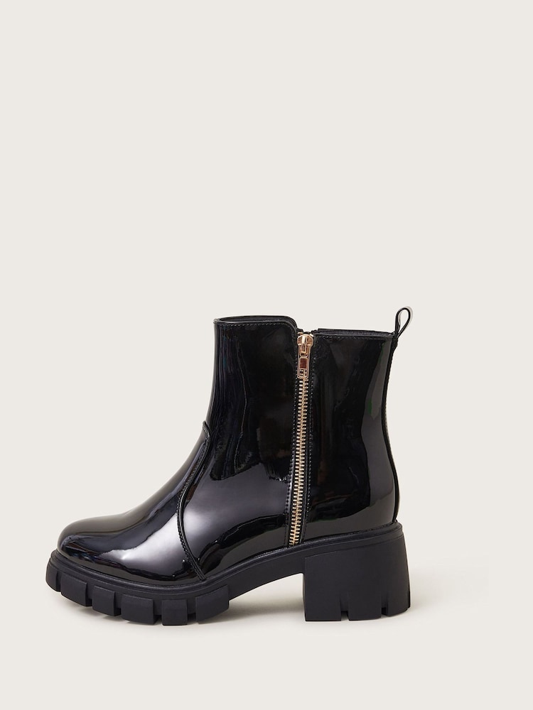Monsoon Black Patent Chunky Heeled Boots - Image 2 of 3