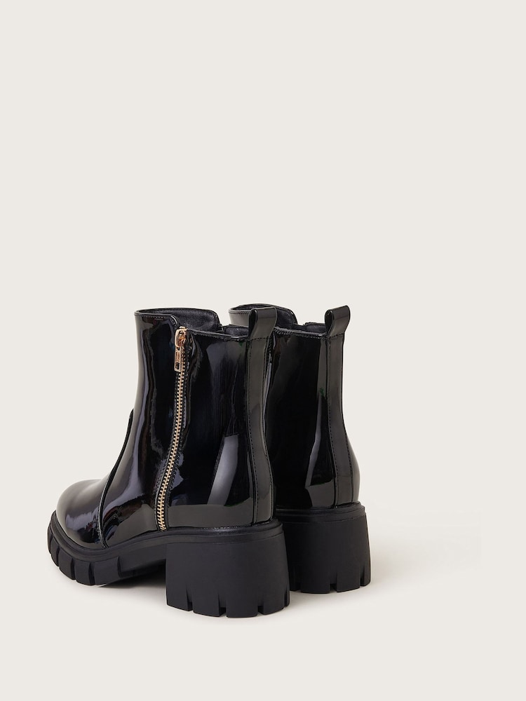 Monsoon Black Patent Chunky Heeled Boots - Image 3 of 3