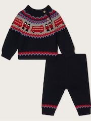 Monsoon Blue Newborn London 100% Cotton Bus Knit Set - Image 1 of 3