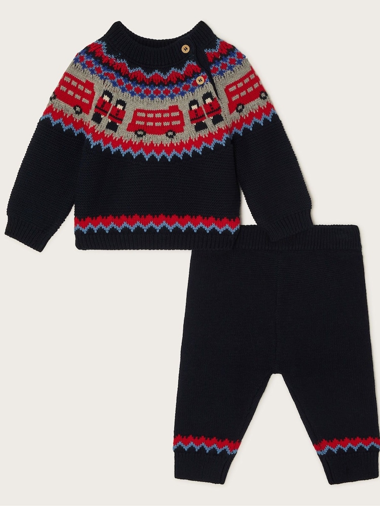 Monsoon Blue Newborn London 100% Cotton Bus Knit Set - Image 1 of 3
