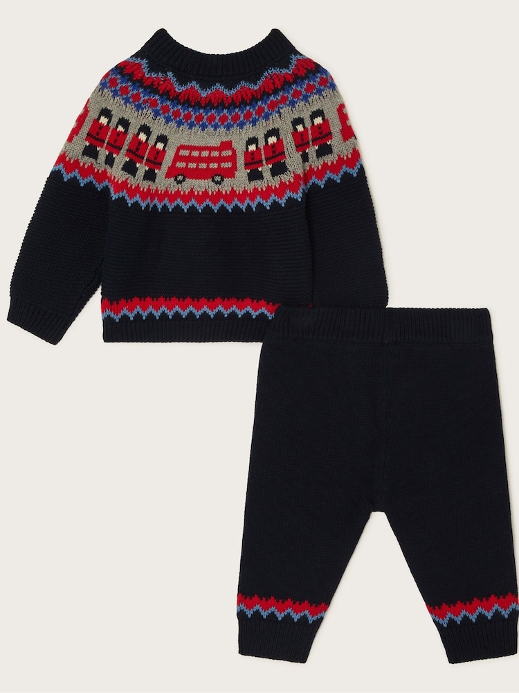 Monsoon Blue Newborn London 100% Cotton Bus Knit Set - Image 2 of 3