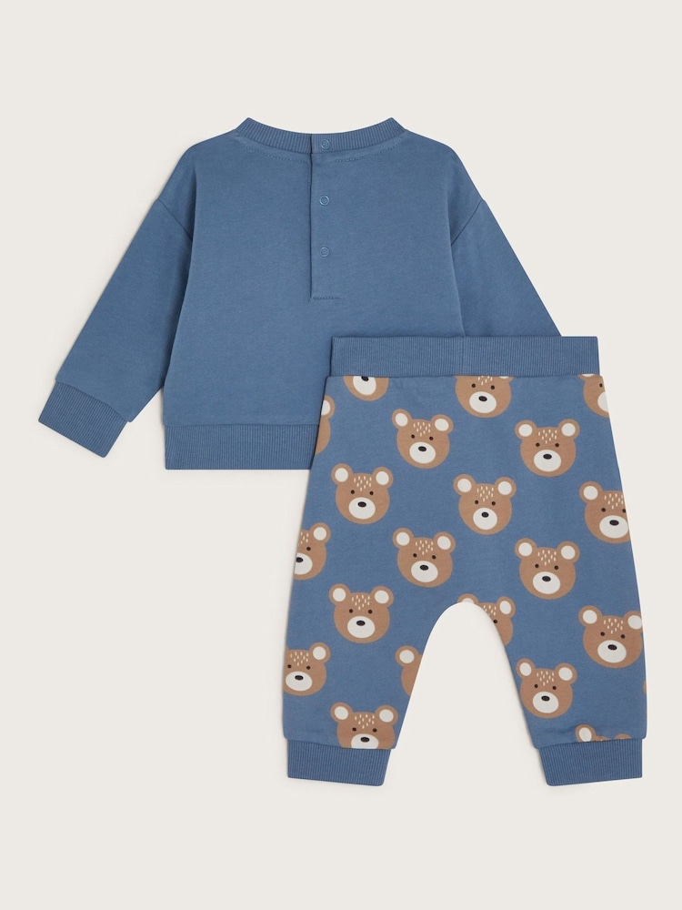 Monsoon Blue Newborn Bear 100% Cotton Sweatshirt and Joggers Set - Image 2 of 3