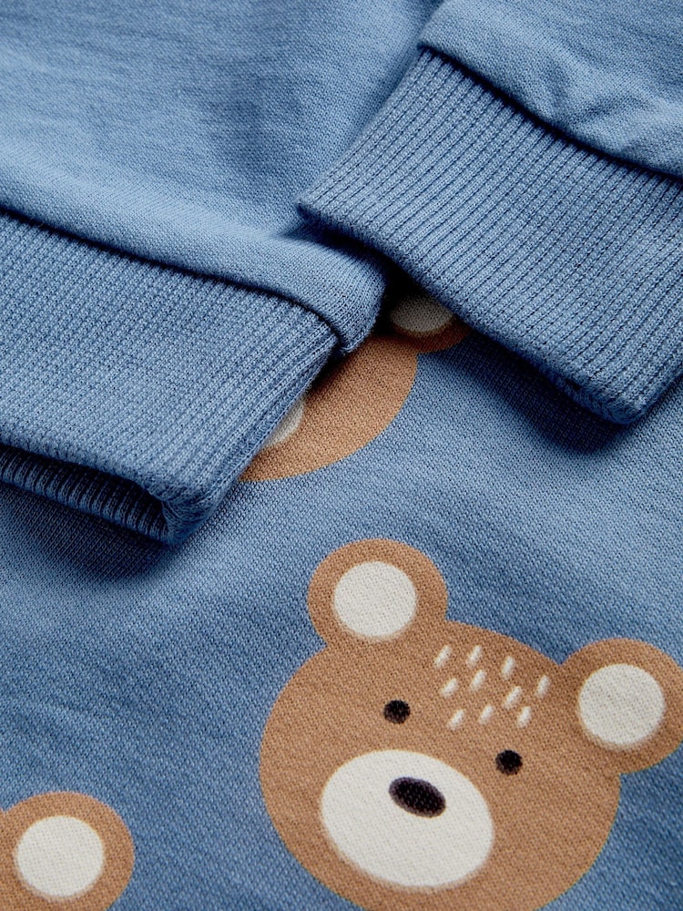 Monsoon Blue Newborn Bear 100% Cotton Sweatshirt and Joggers Set - Image 3 of 3