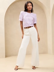 Lipsy Lilac Purple Petite Broderie Floral Puff Sleeve T-Shirt - Image 3 of 4