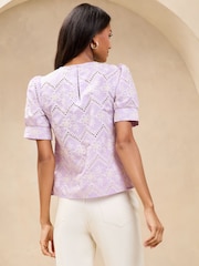 Lipsy Lilac Purple Petite Broderie Floral Puff Sleeve T-Shirt - Image 4 of 4