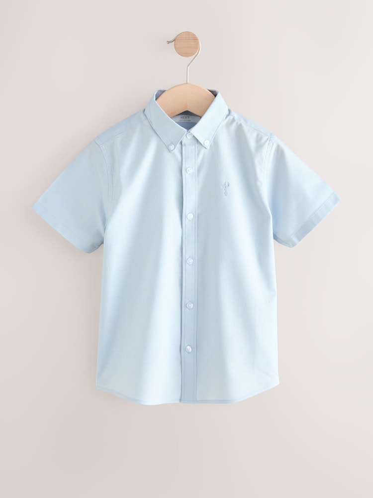 Pale Blue Logo Short Sleeve Cotton Rich Oxford Shirt (3-16yrs) - Image 1 of 4