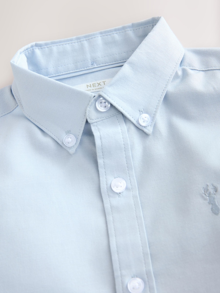 Pale Blue Logo Short Sleeve Cotton Rich Oxford Shirt (3-16yrs) - Image 3 of 4