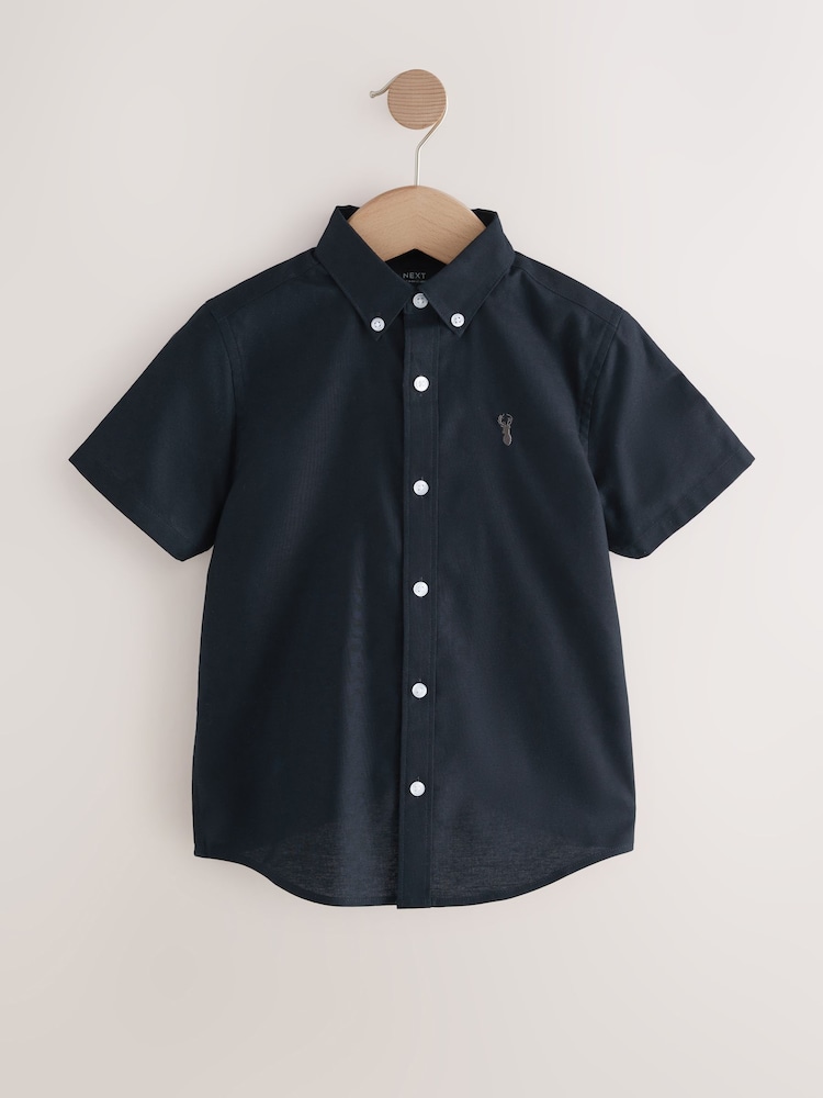Dark Navy Logo Short Sleeve Cotton Rich Oxford Shirt (3-16yrs) - Image 1 of 4