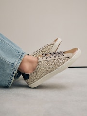 Gold Forever Comfort® Glitter Detail Round Toe Lace-Up Trainers - Image 1 of 6