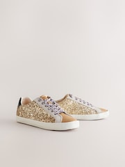 Gold Forever Comfort® Glitter Detail Round Toe Lace-Up Trainers - Image 2 of 6