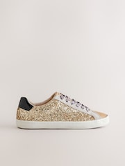 Gold Forever Comfort® Glitter Detail Round Toe Lace-Up Trainers - Image 3 of 6