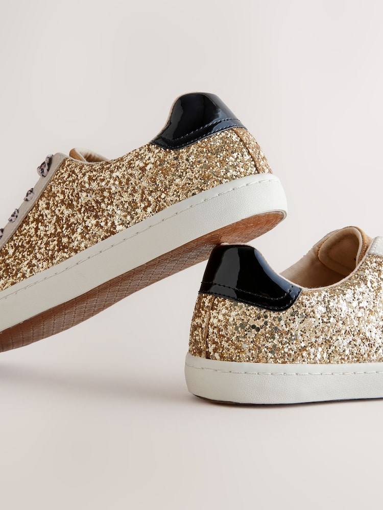 Gold Forever Comfort® Glitter Detail Round Toe Lace-Up Trainers - Image 4 of 6