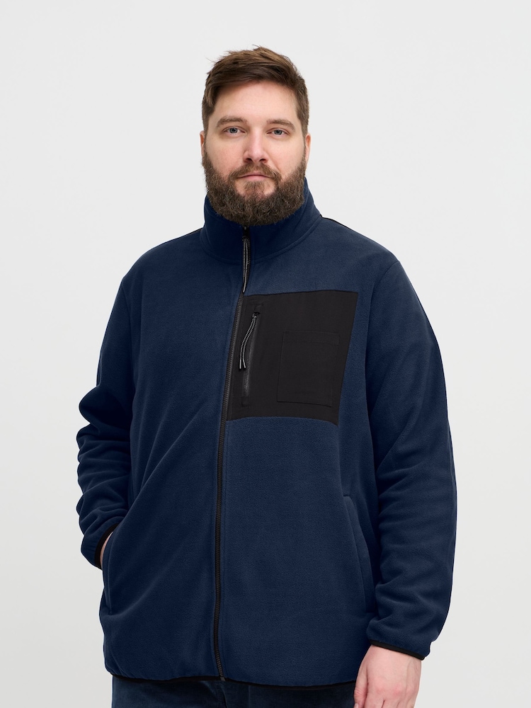 Blend Big & Tall Blue Zip Through Utility Fleece - Image 1 of 5