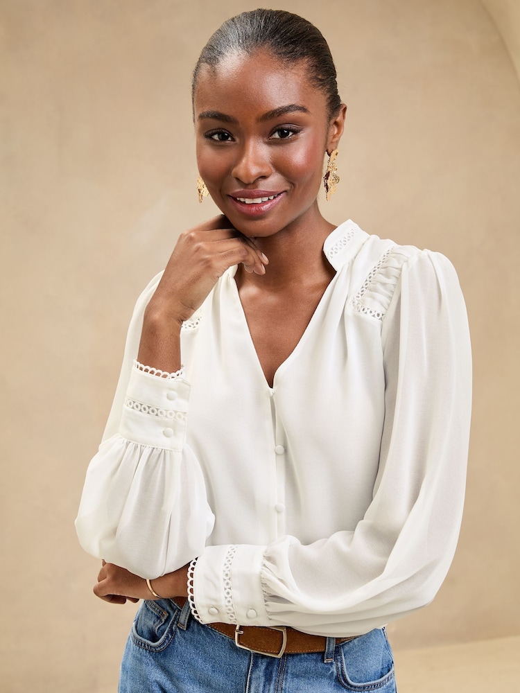Lipsy Ivory Trim Insert Button Through Blouse - Image 1 of 4