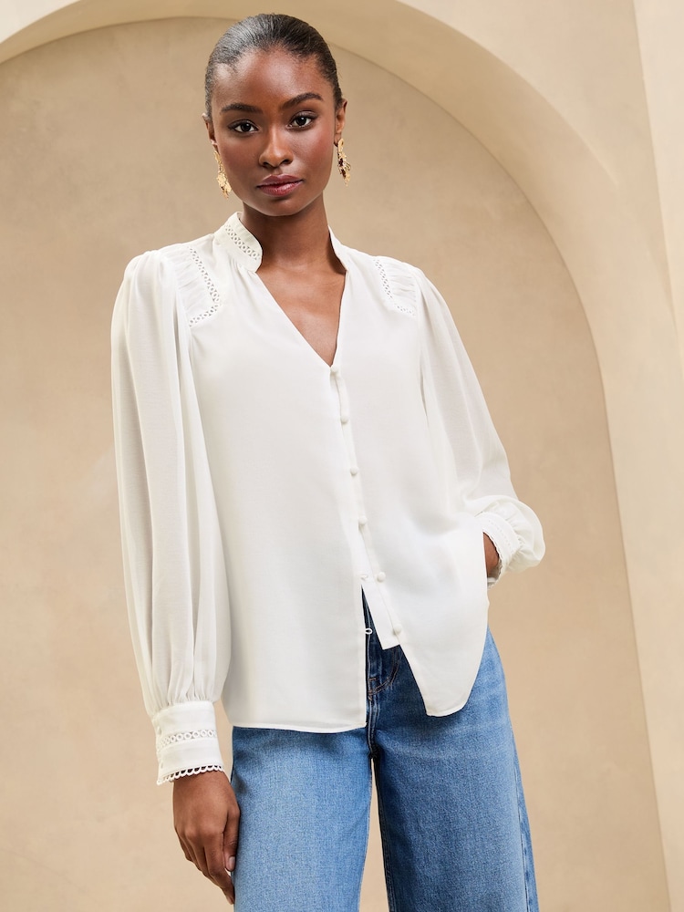 Lipsy Ivory Trim Insert Button Through Blouse - Image 2 of 4