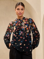 Lipsy Black Print High Neck Blouson Blouse - Image 2 of 4