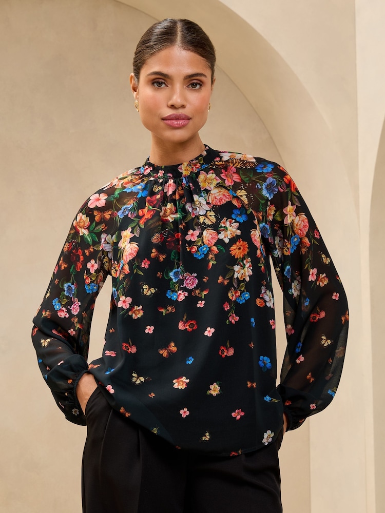 Schwarz - Lipsy Print High Neck Blouson Blouse - Bild 2 von 4 Schwarz - Lipsy Print High Neck Blouson Blouse - Bild 2 von 4