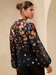 Lipsy Black Print High Neck Blouson Blouse - Image 4 of 4