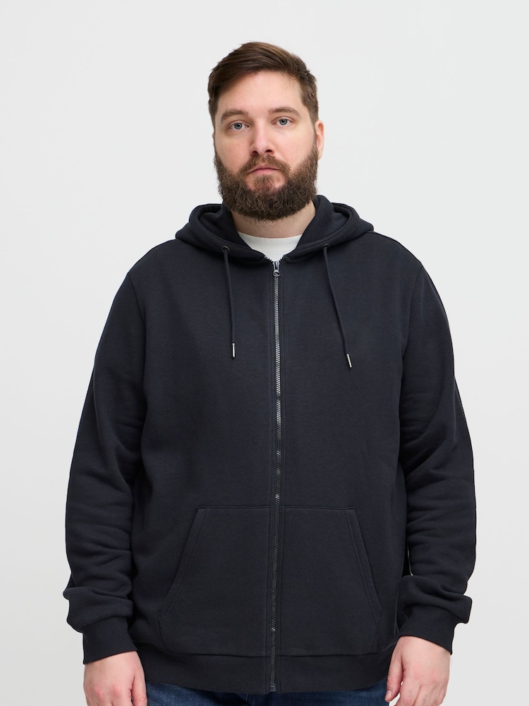 Blend Big & Tall Black Zip Through Hooded Sweatshirt with Chest Print - Image 1 of 5