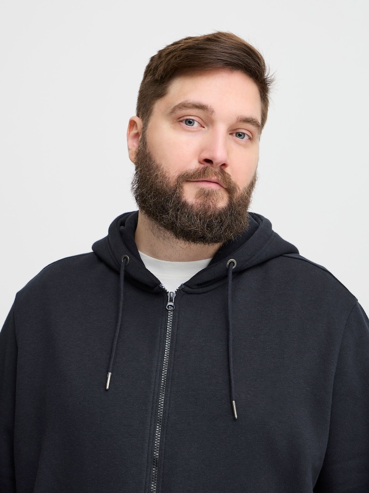 Blend Big & Tall Black Zip Through Hooded Sweatshirt with Chest Print - Image 3 of 5