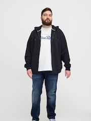Blend Big & Tall Black Zip Through Hooded Sweatshirt with Chest Print - Image 4 of 5