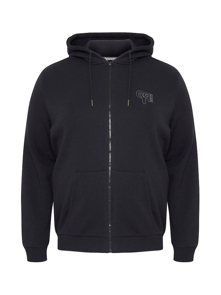 Blend Big & Tall Black Zip Through Hooded Sweatshirt with Chest Print - Image 5 of 5
