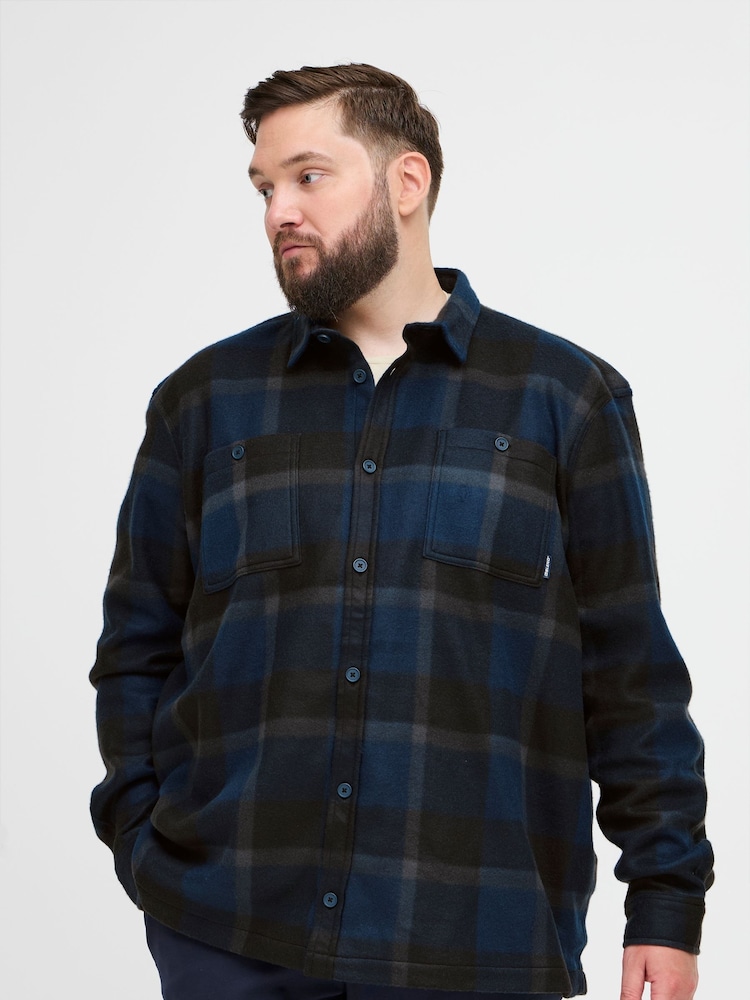 Blend Big & Tall Blue Fleece Check Overshirt - Image 1 of 5