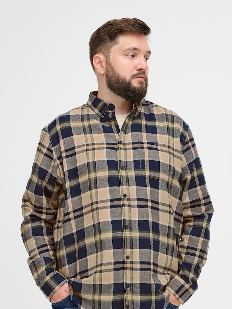 Blend Big & Tall Blue Check Long Sleeve 100% Cotton Shirt - Image 1 of 5 Blend Big & Tall Blue Check Long Sleeve 100% Cotton Shirt - Image 1 of 5