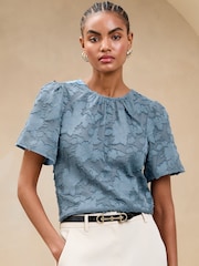 Lipsy Blue Burnout T-Shirt - Image 1 of 4