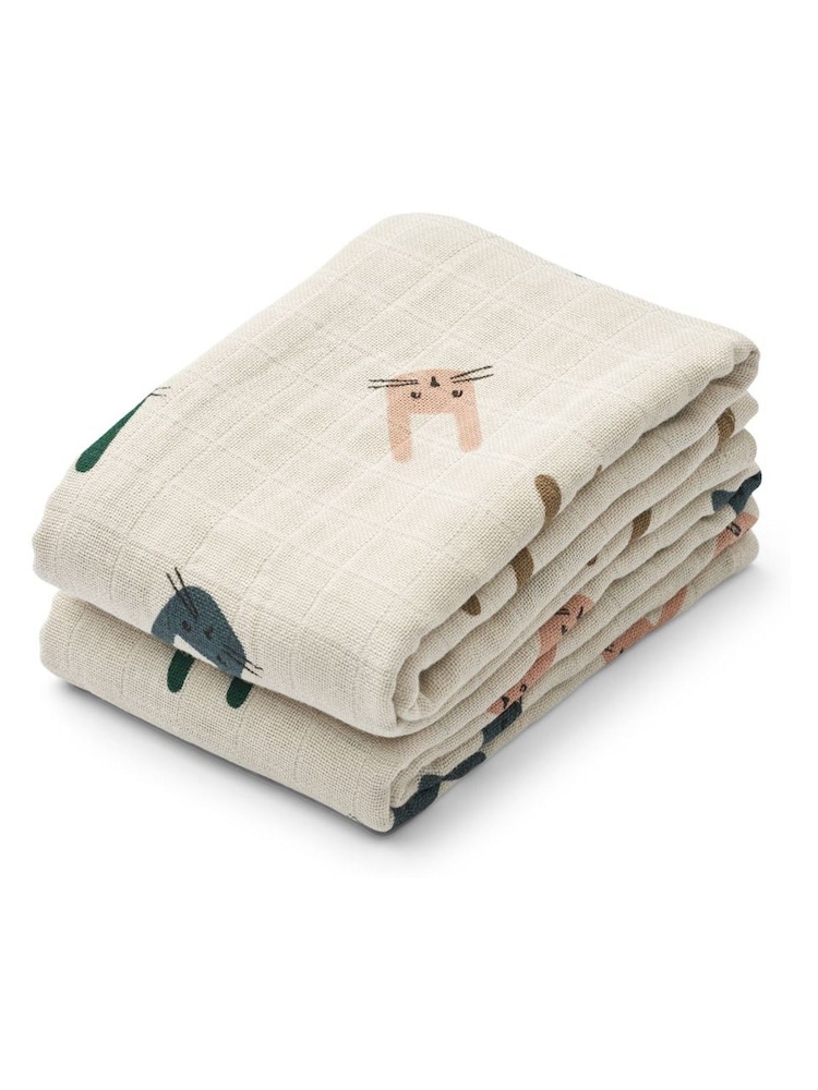 Liewood Natural 100% Organic Cotton Lewis Cloth Muslin 2 Pack - Image 1 of 3