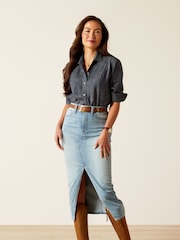 Ariat Oban plissiertes Langarmhemd in Blau - Bild 3 von 4