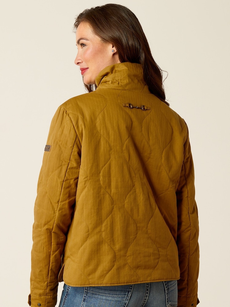 Ariat Rye Waxed Quilted 100% Cotton Brown Jacket - Image 2 of 5